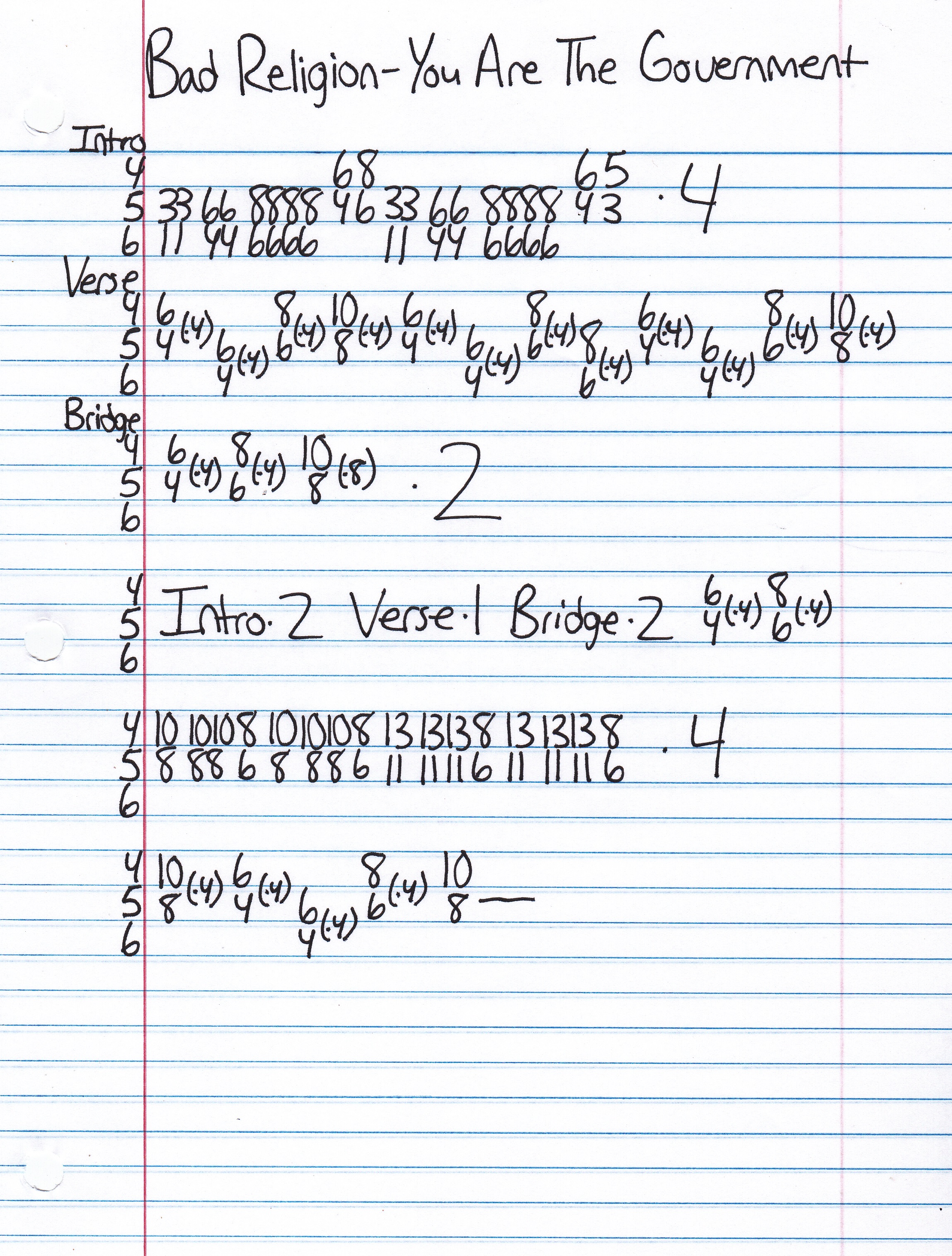 High quality guitar tab for You Are The Government by Bad Religion off of the album Suffer. ***Complete and accurate guitar tab!***